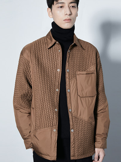 Black Zeming Men's Design Wheat Splicing Lightweight Shirt-Type Down Jacket Winter Loose Short Jacket