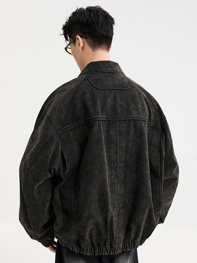 Black Zeming Men's Retro Washed Denim Lapel Jacket 2025 Autumn New Commuting Loose Cotton Jacket
