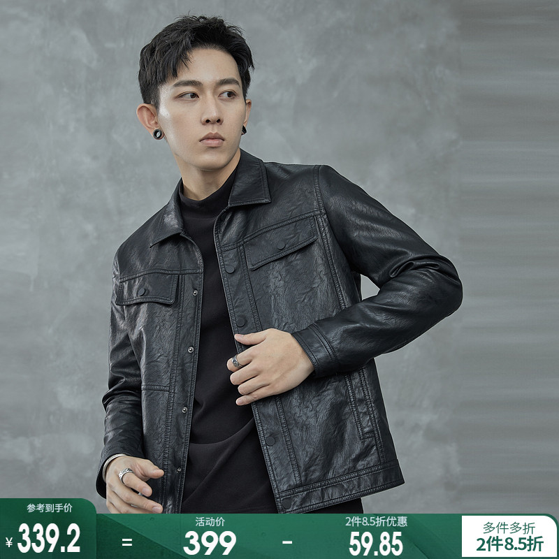 Black select men's cappelled leather jacket pupi jacket Japanese 2022 spring dress blouses with a handsome short jacket