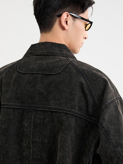 Black Zeming Men's Retro Washed Denim Lapel Jacket 2025 Autumn New Commuting Loose Cotton Jacket