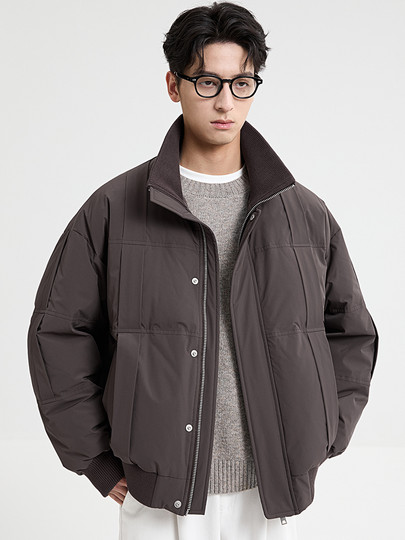 Black Zeming knitted splicing down jacket men's 2025 winter new 90 velvet warm stand-up collar design jacket