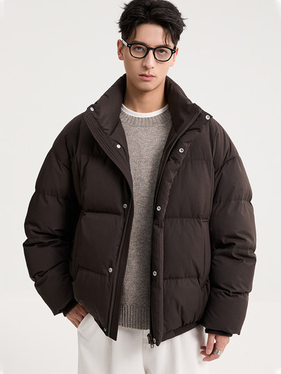 Black Zeming Men's Twill Stand Collar Down Jacket 2025 Winter New Short Profile Windproof Warm Short Jacket