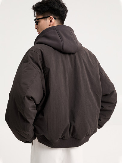 Hooded Jacket Down Jacket Men's 2025 Winter New Casual Loose Warm Fake Two-piece Spliced ​​Jacket