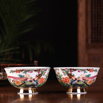 Jingdezhen handmade gold side Rice Bowl set ceramic birthday bowl high foot anti-hot noodle bowl soup bowl gift bowl porridge bowl