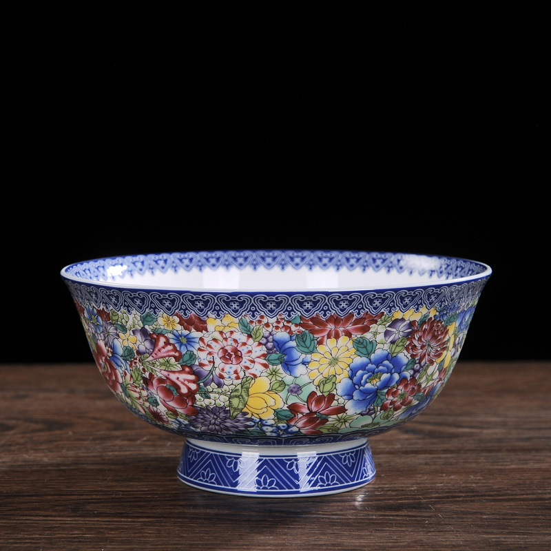 Jingdezhen Ceramic 6-inch Bowl Single High Foot Anti-Burn flour bowl Eat Rice Bowls Dish Home Imitation Ancient Suo Bowl