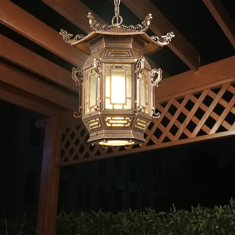 Chinese-Style Antique Palace Pavilion Corridor Balcony Entrance Villa Courtyard Red Lantern Outdoor Waterproof Hanging Lamp