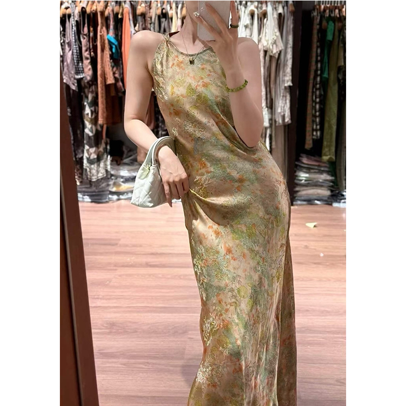 100% Rayon Silk Cloud Yarn Sleeveless Vest Long Dress for Women, New Chinese Style Retro Floral Polka Dot Drape Long Dress 100% Rayon Silk Cloud Yarn Sleeveless Vest Long Dress for Women, New Chinese Style Retro Floral Polka Dot Drape Long Dress