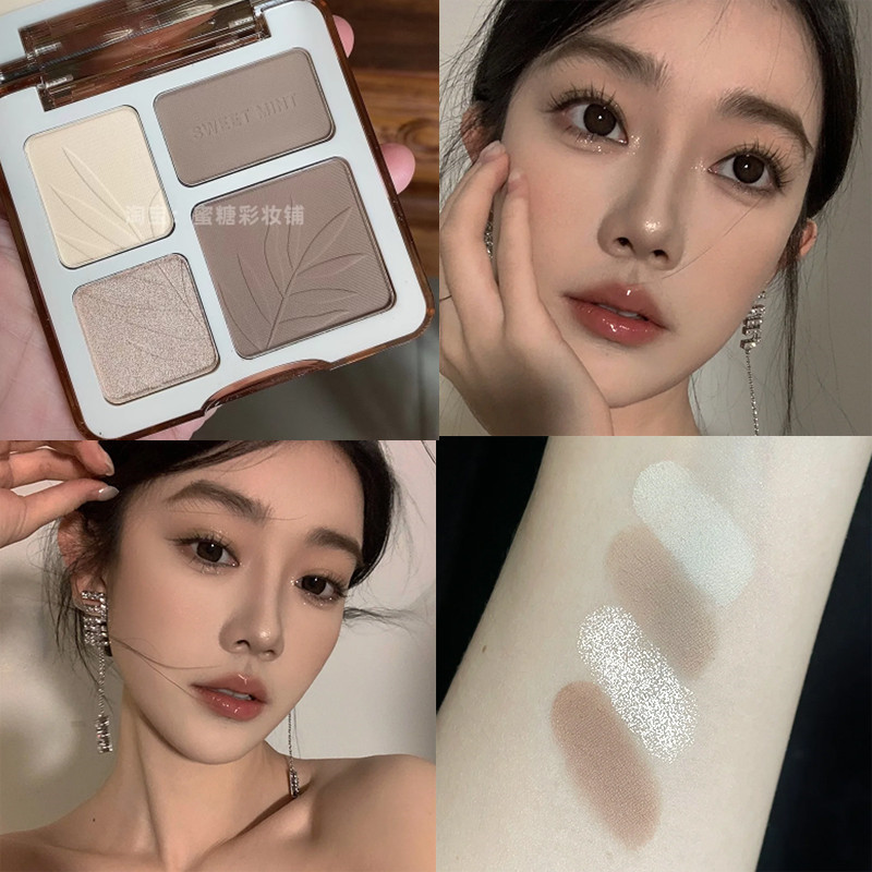 The Savior of Flat Faces! Highlighter, Nose Contour, and Contouring All-In-One Palette, Matte Shadow, Eye and Face Brightening, Hairline Powder, Side Shadow