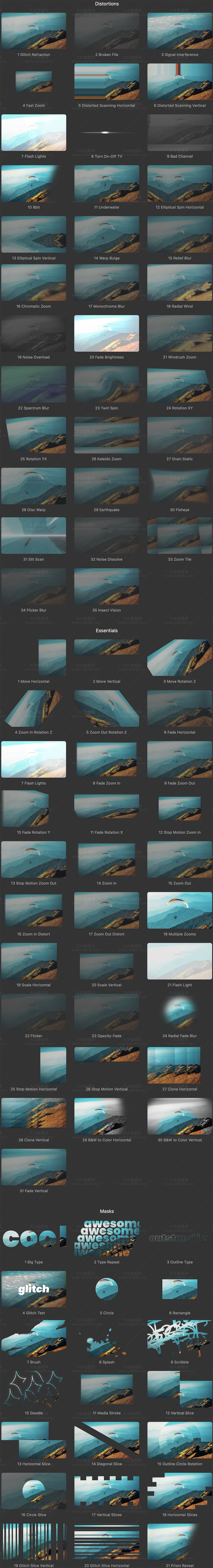 FCPX插件-101个失真故障遮罩基本特效进入退出动画预设-LookAE.com FCPX插件-101个失真故障遮罩基本特效进入退出动画预设