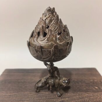 Antique alloy imitation copper hollow fuhu arhat incense burner