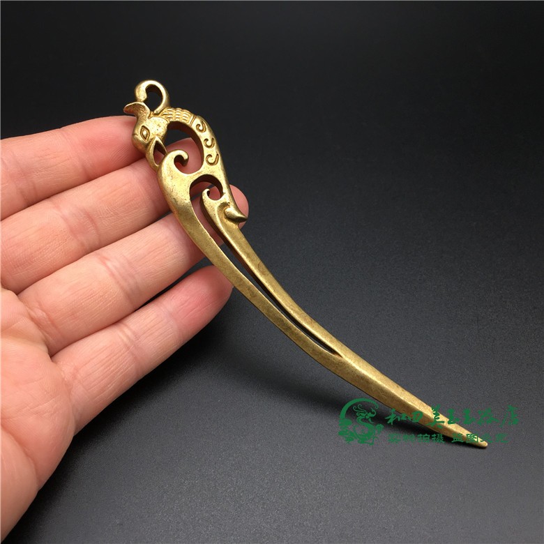 Retro made of old pure brass phoenix hair Hairpin Hairpin National Wind Hairpins Ancient Dress Expensive Woman Hair Accessories Pure Brass Ornament