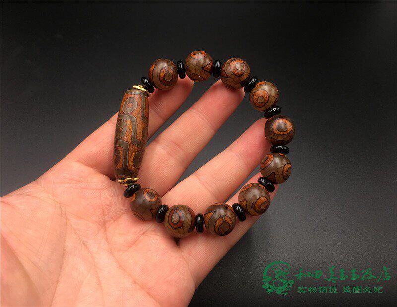 Украшения на руку 复古西藏老天珠手串九眼三眼原石手链男女款手串天然玉髓玛瑙