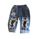 Summer children's clothing beggar pants girls ripped jeans boys mesh loose cropped pants baby children medium pants trendy