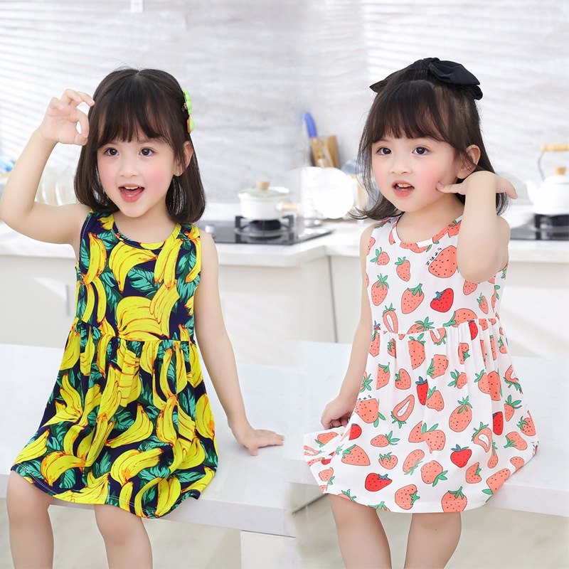 Girl Silk Dress in Child Girl's Artificial Cotton Summer Sleeping Kids Dress Clothes