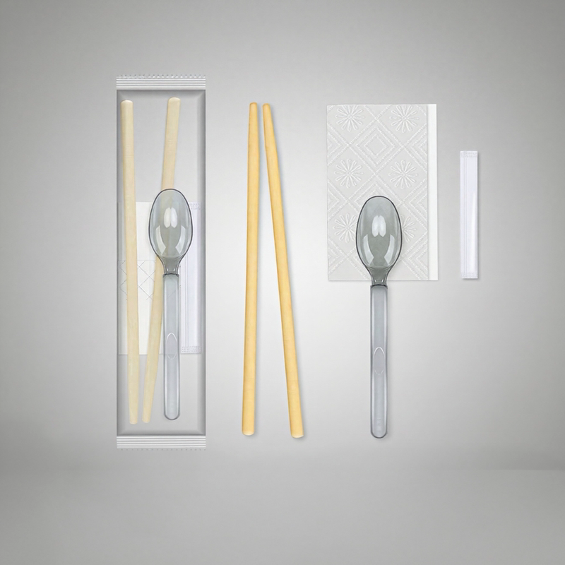 Disposable Chopsticks Four-Piece Set for Commercial Use, High-End Takeout Bamboo Chopsticks Four-Piece Set, Restaurant-Specific Tableware Package