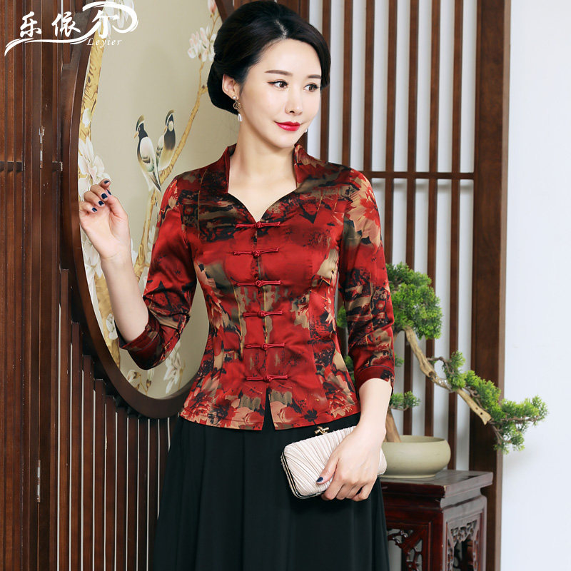 Women's silk Tang jacket short modified fashion cheongsam suit in the elderly mother dress wedding dress size