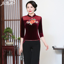 Fashion gold velvet improved cheongsam Tang suit autumn short embroidered top Chinese retro mother dress wedding banquet dress