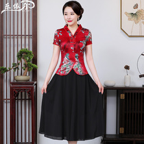 Improved fashion short sleeve cheongsam suit summer silk flower color womens Tang jacket short retro mother wedding dress