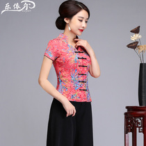 Summer short sleeve modified fashion cheongsam top short Tang suit set two-piece Chinese mother dress wedding dress