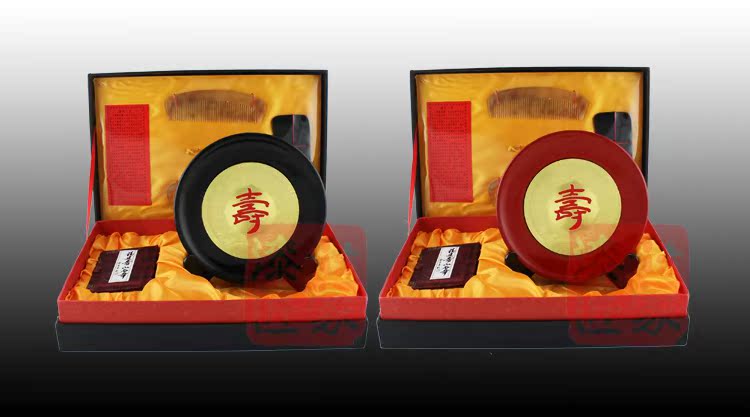 Fuzhou Sanbao Traditional Specialty Crafts Gift Box Suit Detire Lacquerware Natural Horn Comb Swing Pan -100 Shou