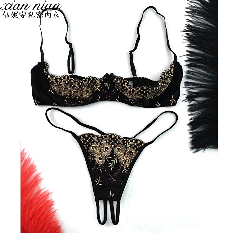 High quality bra hollow underwear set of velvet sexy temptation to open fork and touch the lingerie suit autumn woman