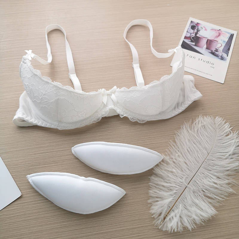 New White Bra with Padded Cups, Underwire, Lift-Up, Thick Sponge Padding, Sexy Hollow-Out Insert Bra
