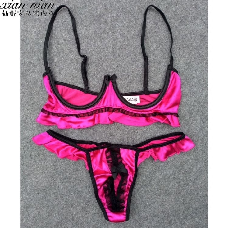 Sexy corset underwear emotional steel zipper open when three-point ruffled mood small chest nightwear underwear set