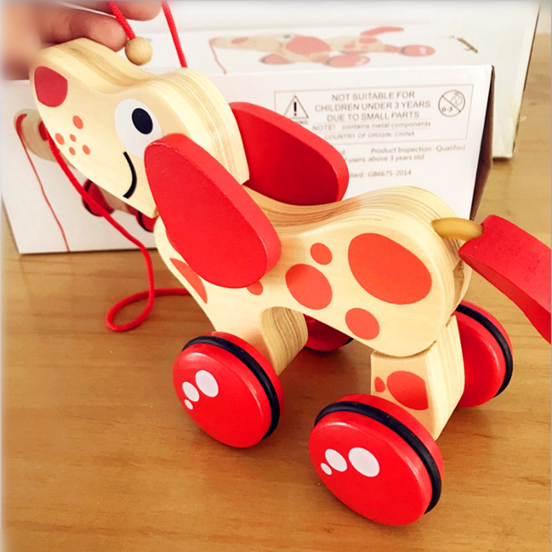 Toddler toys hand-pull rope pull-line puppy crocodile hand-pulled wooden toy car traction tow toddler toys