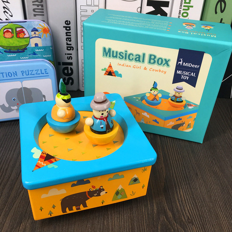 mideer Milu music music box Indian villain rotating 0-1-2 years old baby wooden musical instrument toy