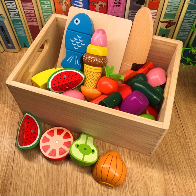 Children's wooden simulation cut fruits and vegetables magnetic cut music kitchen cut to see girls pretending to be home wine educational toys