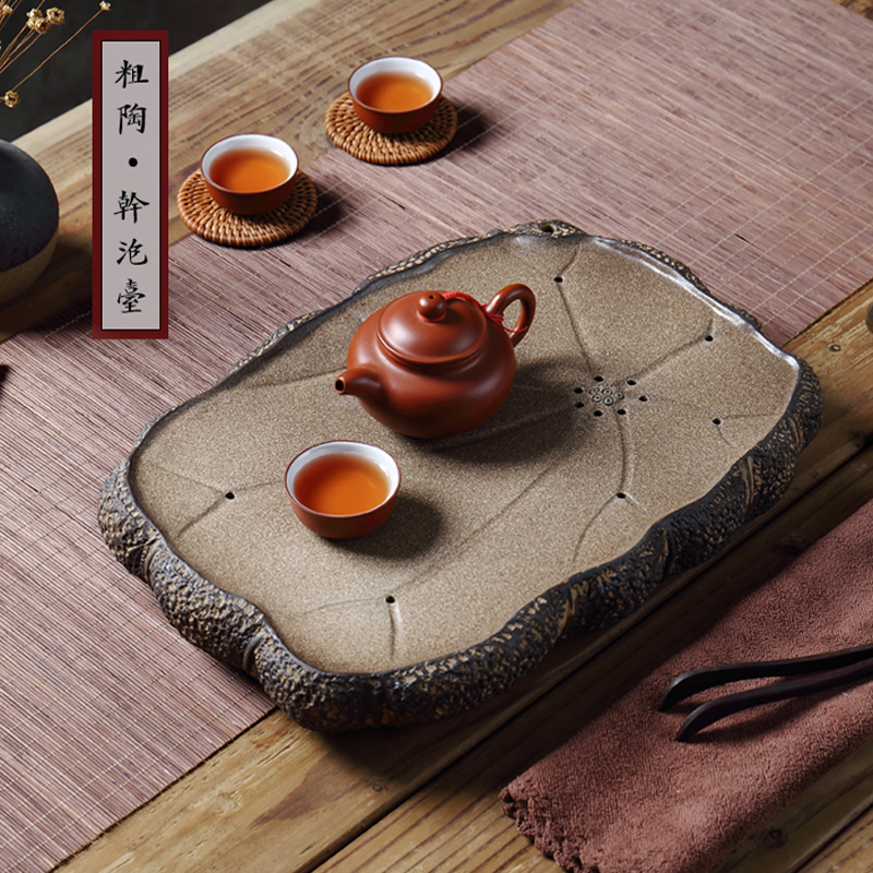 Original Mine Coarse Pottery Characteristics Zen lotus leaf dry tea tea tray Small minimalist water storage Tea table Japanese style Ceramics Korn Tea Sea