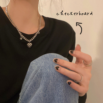 Love checkerboard clothes necklace girl niche design sense high grade titanium steel choker ins trend sweater sweater chain