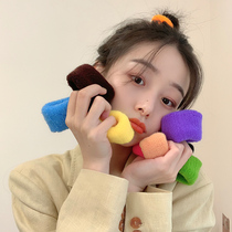 Cute party~Hair tie band towel hair ring Korean vintage knitted hair rope leather band female tie headdress F237