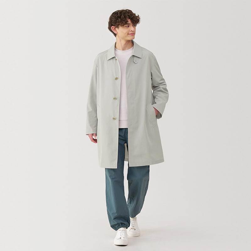 Japanese-Style Men's Long Trench Coat for Spring and Summer, Water-Resistant, Stand-Up Collar Parka, Rainproof, Single-Layer Thin Windbreaker