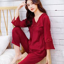 Summer silk pajamas ladies sexy suit Korean silk spring and autumn ice silk pullover satin home clothing new