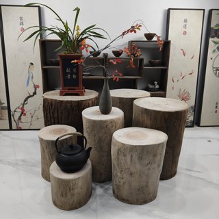 Camphor wood pier log pier solid wood stool tree stump stool homestay decoration tea table stool large ornament flower pot base