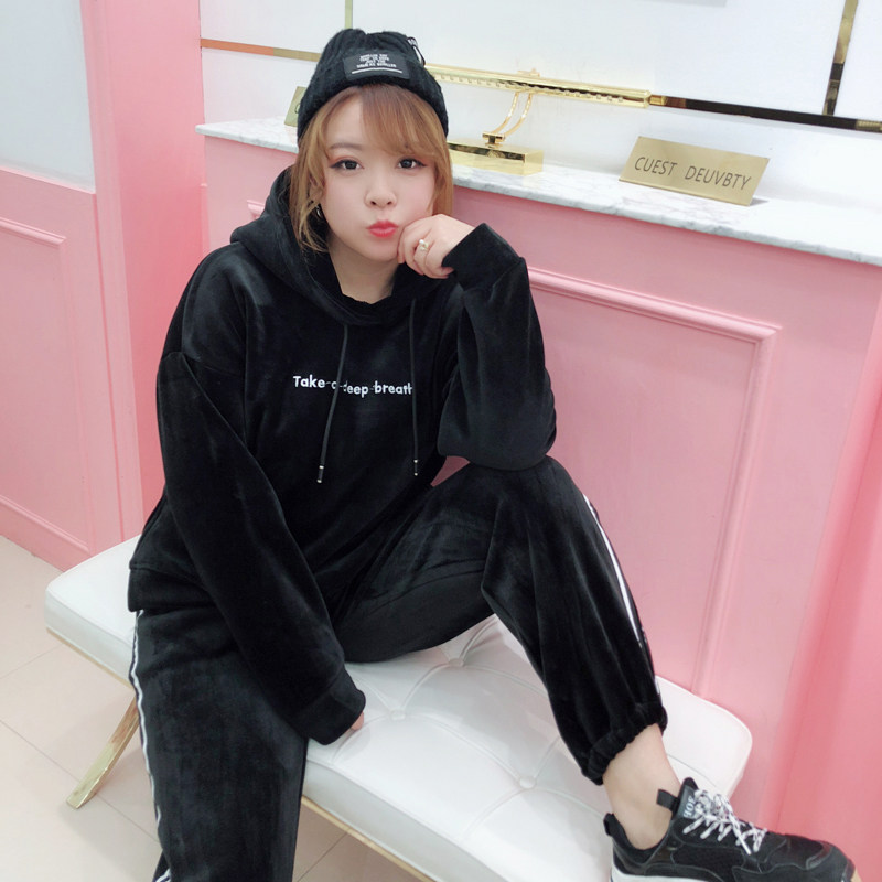 花边下大码女装胖mm2018新春季字母卫衣运动休闲套装两件套