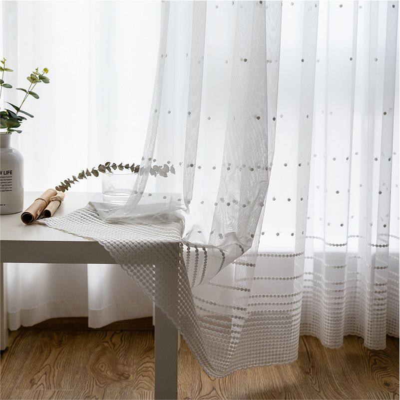 Sheer curtain screen curtain small embroidered light-transmitting living room bedroom balcony bay window all-match simple embroidery girl Nordic white gauze