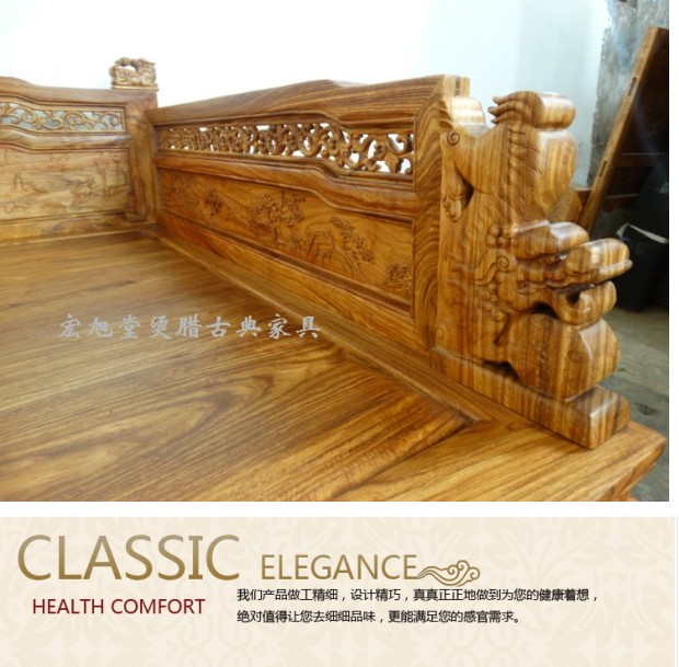sáp nóng gỗ hồng mộc giường Dương Minh và nhà Thanh Trung Quốc cổ đồ nội thất gỗ hồng mộc chạm khắc gỗ đàn hương Hedgehog Lions giường Dương - Giường giường 2 tầng cho bé