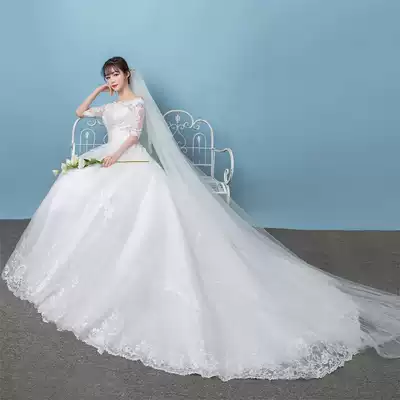 Light wedding dress bride 2021 New tailing shoulder luxury Korean style simple large size slim super fairy