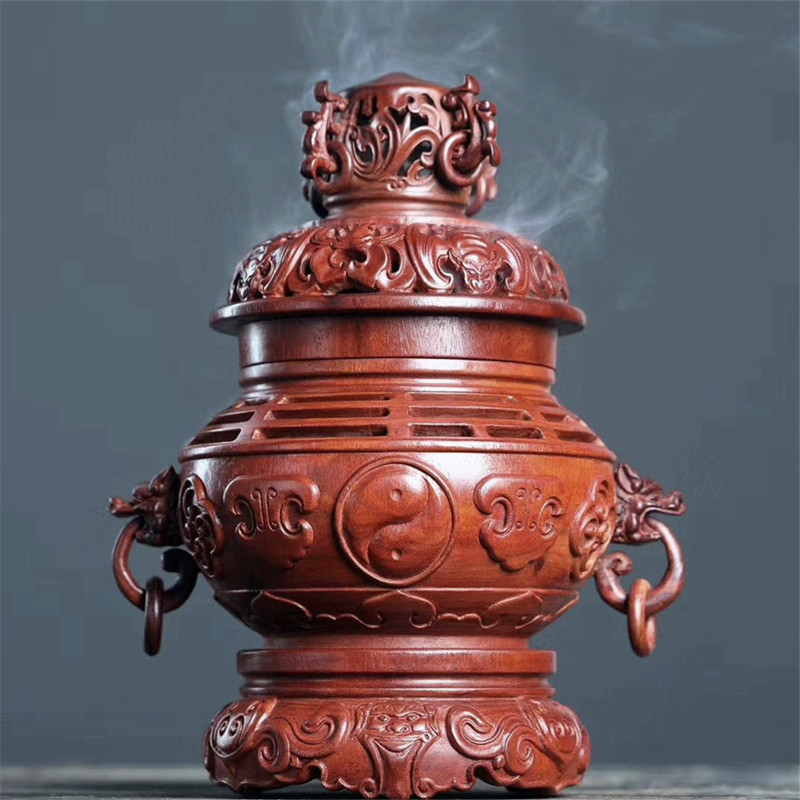 Rosewood Bagua Stove Mahogany Carving Great Incester Ding Creative Retro Feng Shui Solid Wood Entrance Tea Room Club Orchments