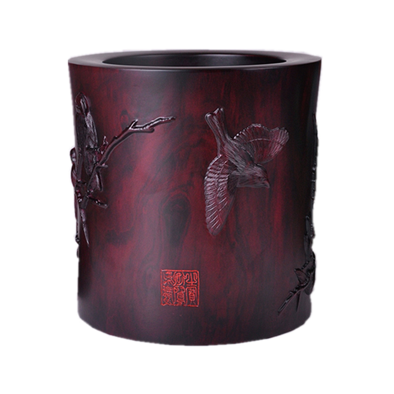 Wooden sculpture pen large classical office desktop wooden painting process of the wooden sandal exhibition macro-map