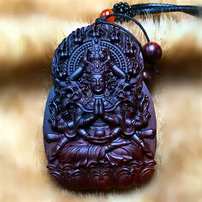 Hainan Huanghua pear wood carving thousand hands Guanyin zodiac rat patron Saint Buddha brand pendant five elements lack of wood accessories pendant