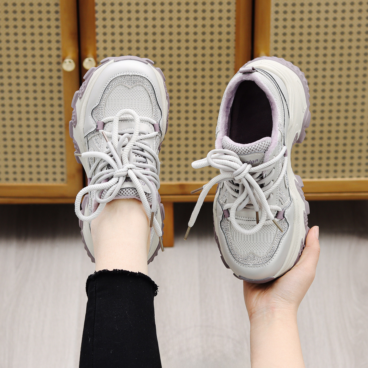 Genuine Leather Thick-Soled Dad Shoes for Women, 2026 Spring New Fashion Versatile Internet Celebrity Height-Increasing Slimming Sports Casual Shoes