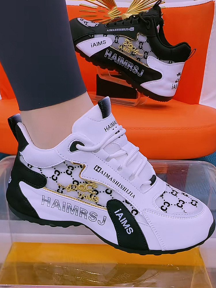 Genuine Leather Women's Shoes 2025 Summer New Versatile Mesh Breathable Dad Shoes Sports Casual Shoes Red Dance Shoes for Women