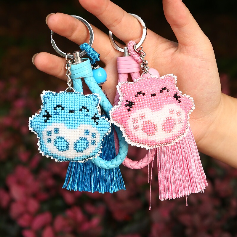 DIY New Printed Cross-Stitch Bead Embroidery Thread Embroidery Little Totoro Keychain Cartoon Couple Small Pendant with Finished Product DIY New Printed Cross-Stitch Bead Embroidery Thread Embroidery Little Totoro Keychain Cartoon Couple Small Pendant with Finished Product