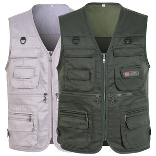 Spring and Autumn middle-aged and elderly vest collar multi-pocket waistcoat summer net