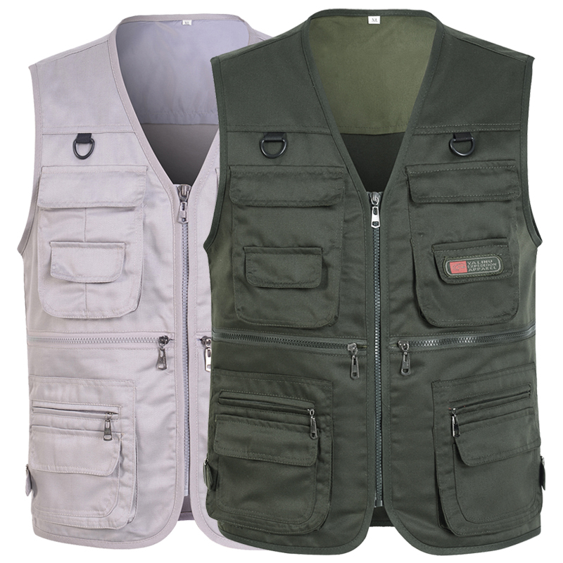 Spring and Autumn Middle-Aged and Elderly Men's V-Neck Multi-Pocket Vest Summer Mesh Vest Dad's Outdoor Fishing Photography Vest