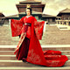 Chinese-Style Hanfu Wedding Attire for Brides, Same Style as the Male Groom, Photography Queen Gown with Trailing Tail, Red Ancient Costume for Women