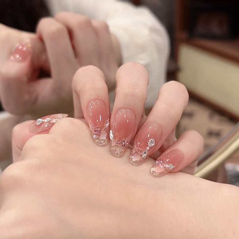 Mozai Original [Piece of Jade, Pearl of Remembrance] Handmade Wearable Nails Short Style Manicure New High-End Elegant Manicure 0012